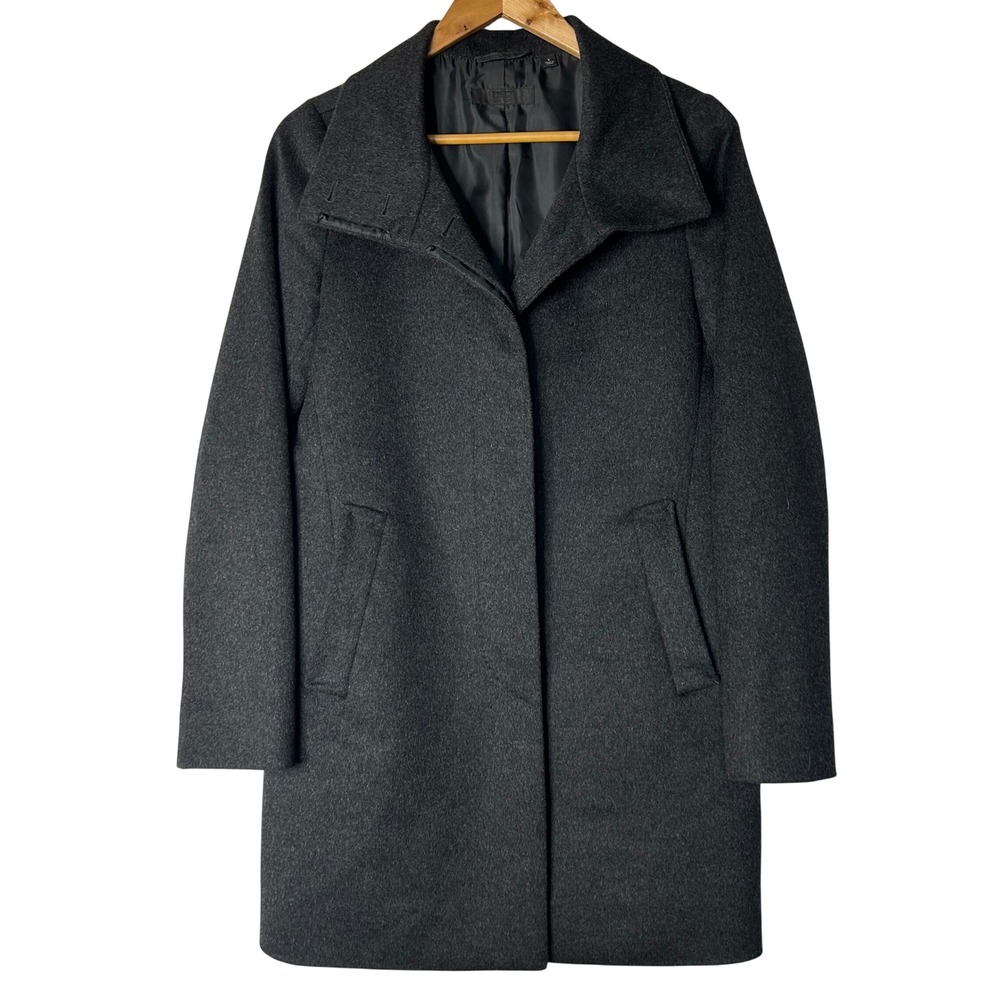 Uniqlo Coat S Wool Cashmere Blend Dark Gray‎ Stand Collar Overcoat Womans